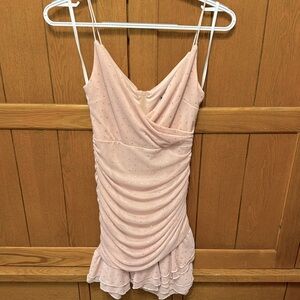 Light pink and silver mini dress with ruffles
